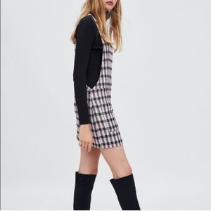 Zara Tweed Plaid Pinafore Dress